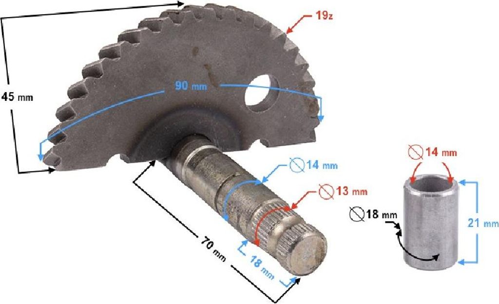 Kickstarterwelle (Halbmond) für Delfin-Roller (Wellenlänge 72 mm).