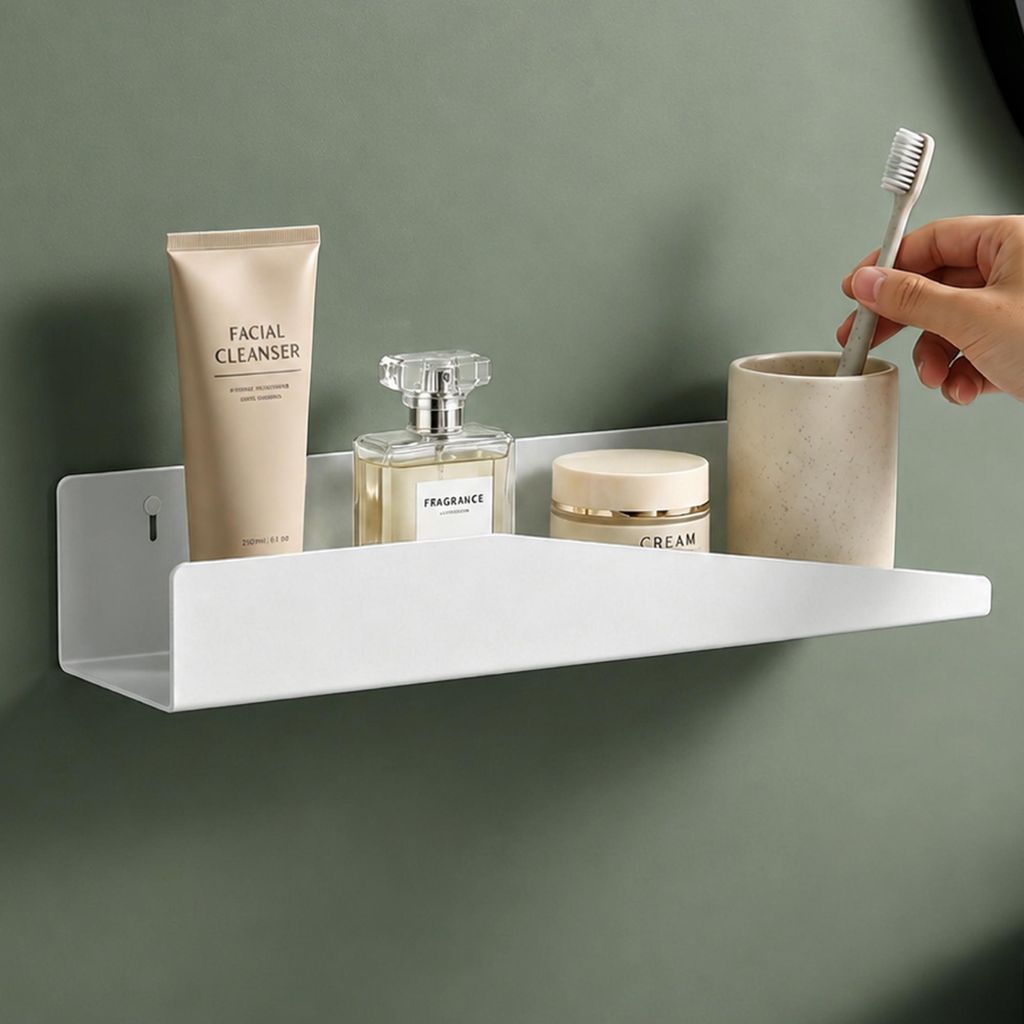 Mai & Mai Duschablage zum Bohren oder Kleben, Duschregal Badezimmerablage 50cm, Shampoo Halterung für Dusche, Badezimmer Organizer Weiß Reglo-15