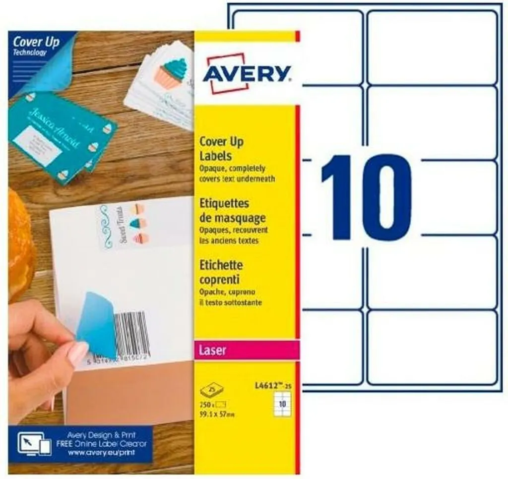 Avery L4612-25 Étiquettes adhésives permanentes pour imprimante 250p