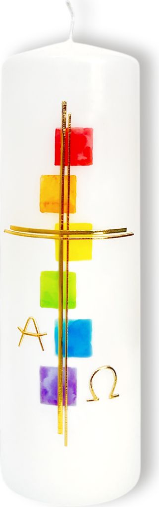 FRITZ COX Osterkerze 'Regenbogen-Kacheln', mit A&O, 18,5x6cm