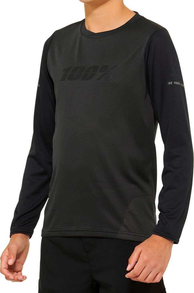 100% Ridecamp Youth Long Sleeve Jersey L Black/Charcoal - atmungsaktives MTB-...