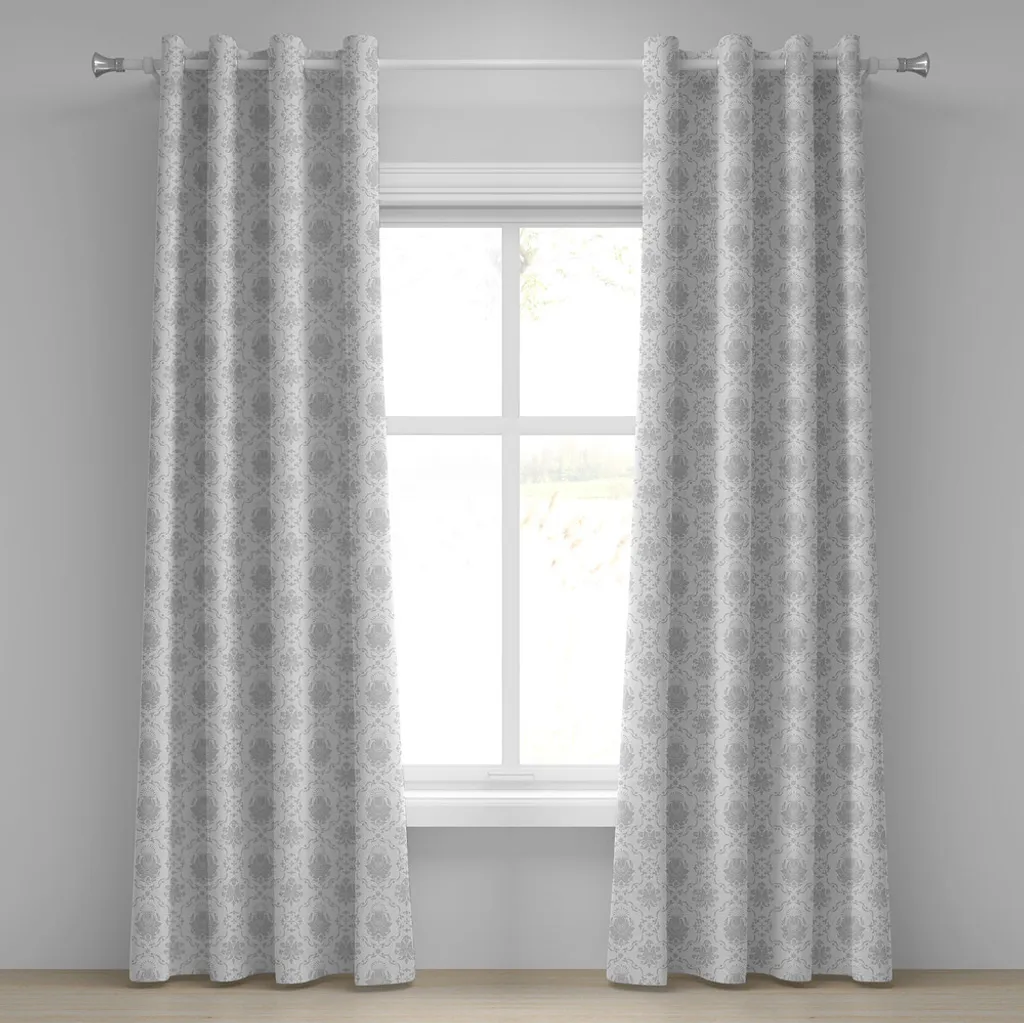 Rideaux à œillets gris romantiques motifs tulipes et fleurs victoriens