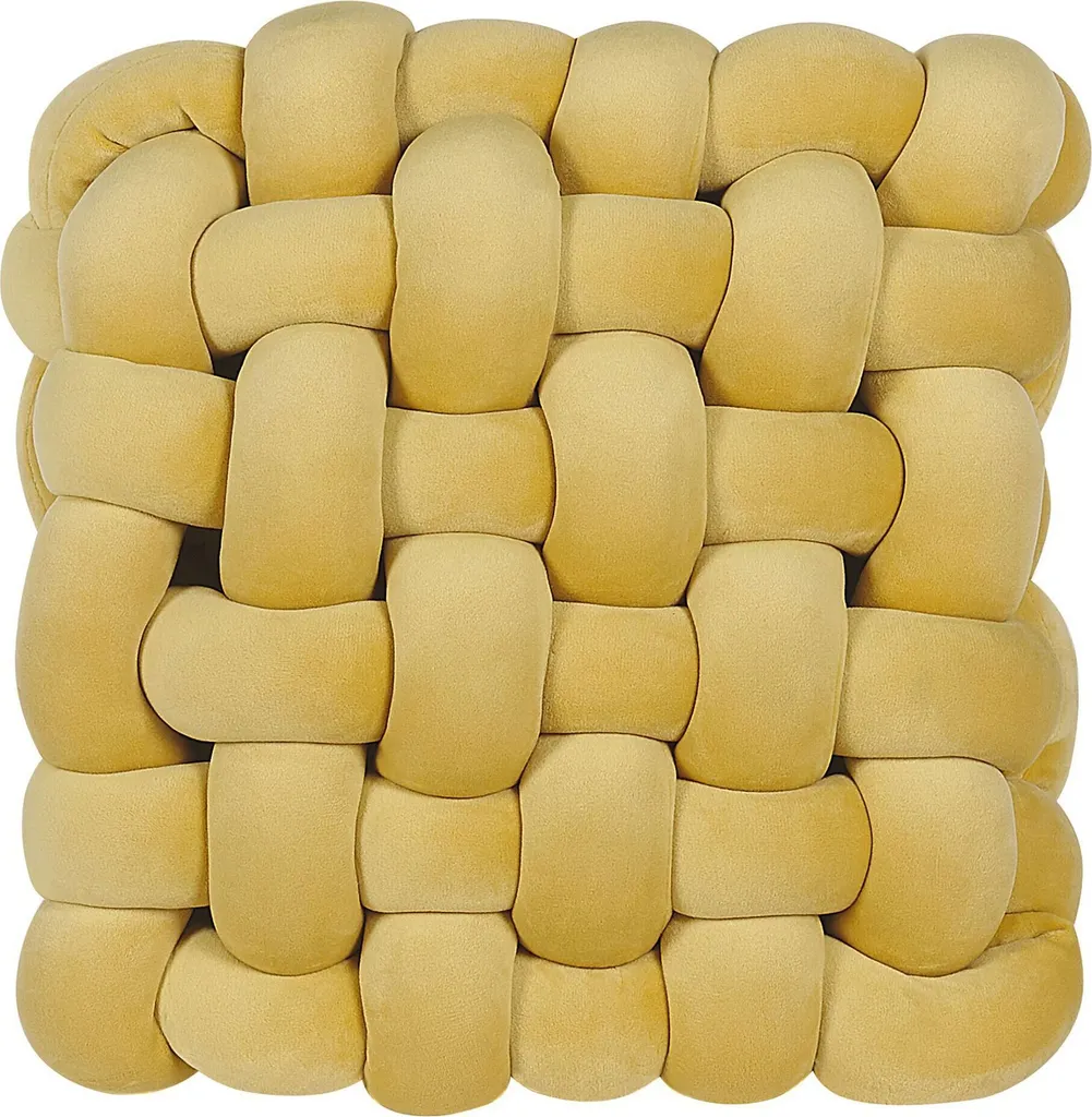 Oreiller décoratif en velours Nœud 30x30 cm Jaune Sirali Lumarko Chic