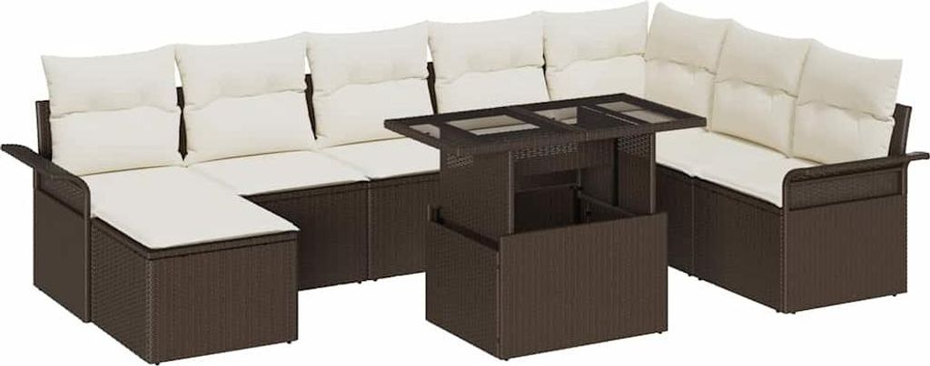 Sofa Set mit Kissen 9 pcs Braun Poly-Rattan