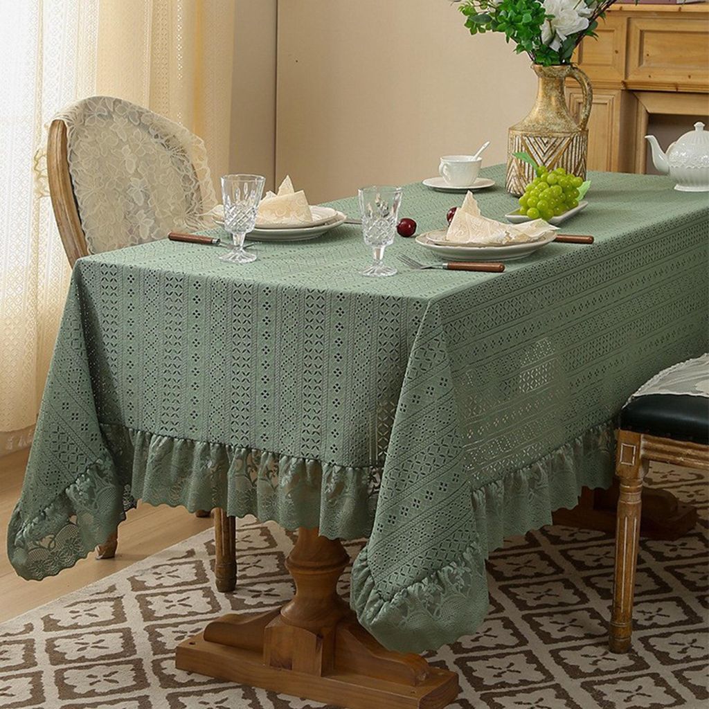 Vintage-Tischdecke aus Rüschenspitze, waschbar, rustikal-französisch bestickt, ideal für Geburtstage, Hochzeiten, Buffets und Partys.