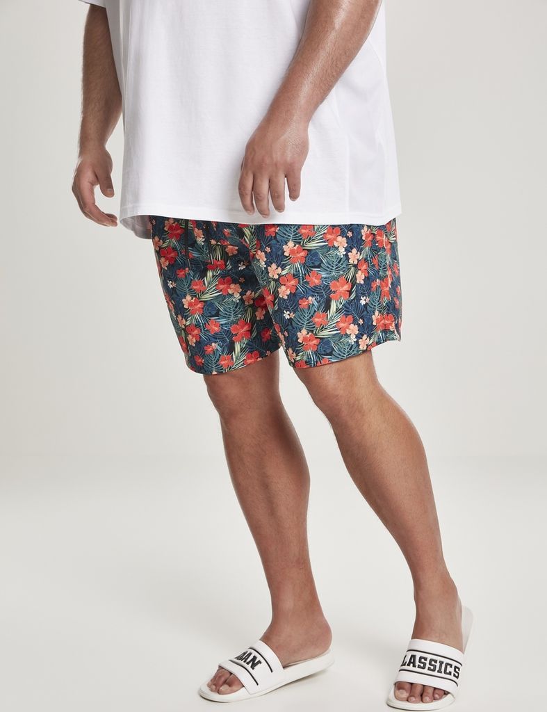 Urban Classics Badehose Pattern Swim Shorts Black/Tropical-XS