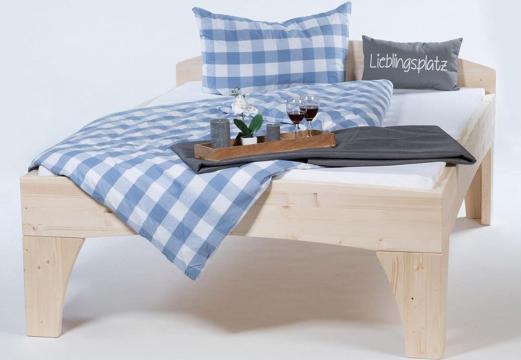 Holzbett Massivholzbett Zinkenbett (Zirbe) "Natur-Rosi" 120 220 38 ohne Kopfteil