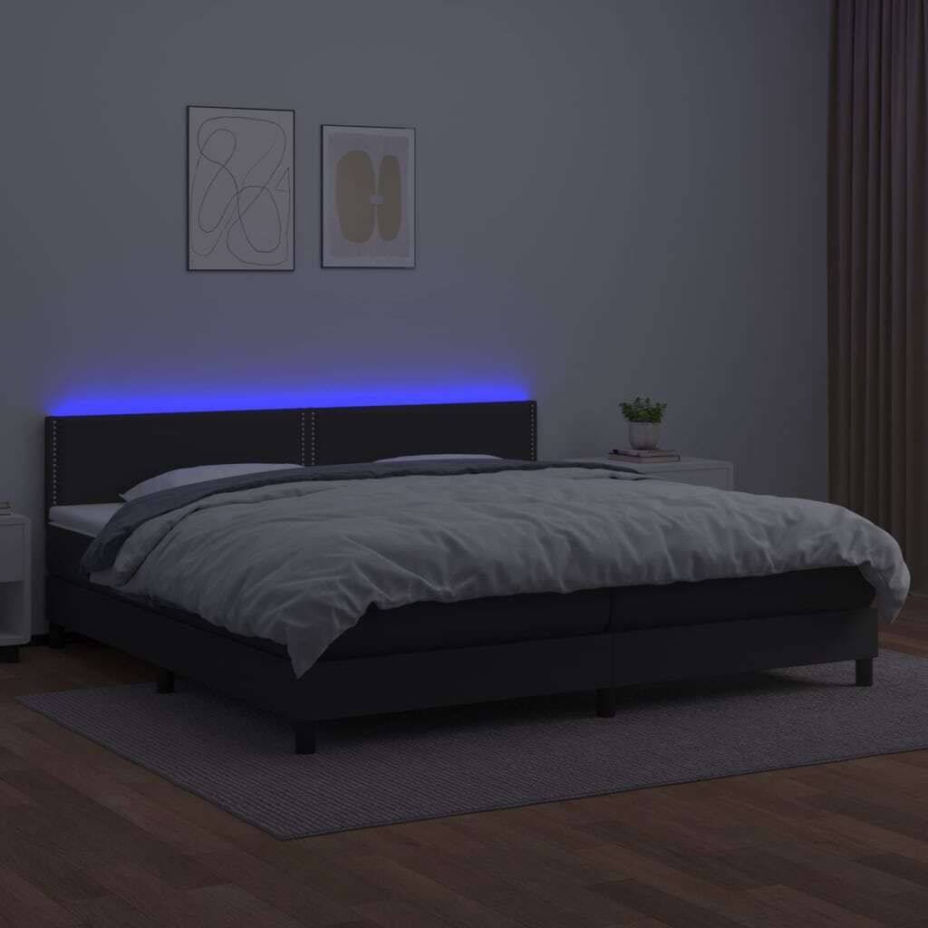 The Living Store Boxspringbett mit Matratze & LED Schwarz 200x200 cm Kunstleder