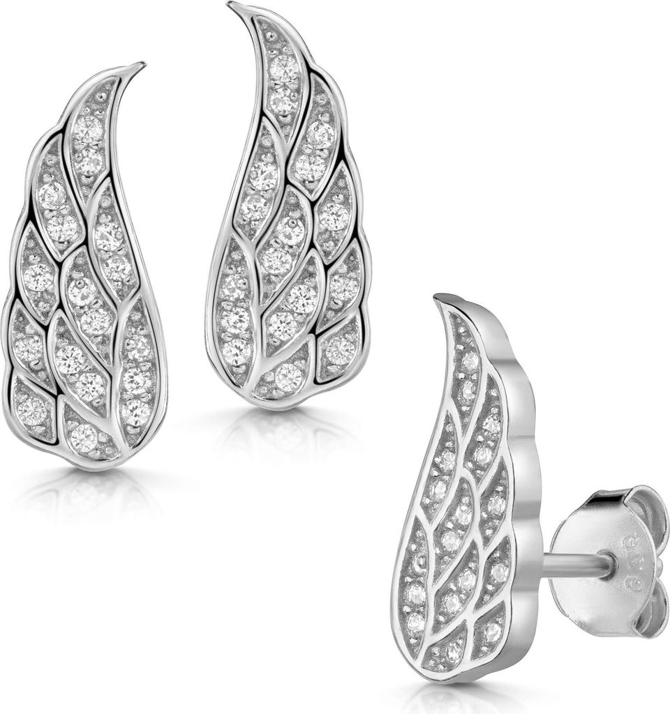 Ohrringe Ohrstecker 925 Sterling Silber vergoldet Engelsflügel mit Zirkoniasteinen Material - Silber