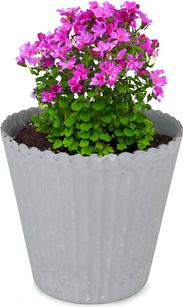 Blumen-Topf grau geriffelt als Outdoor Pflanzen-Topf rund 25 cm