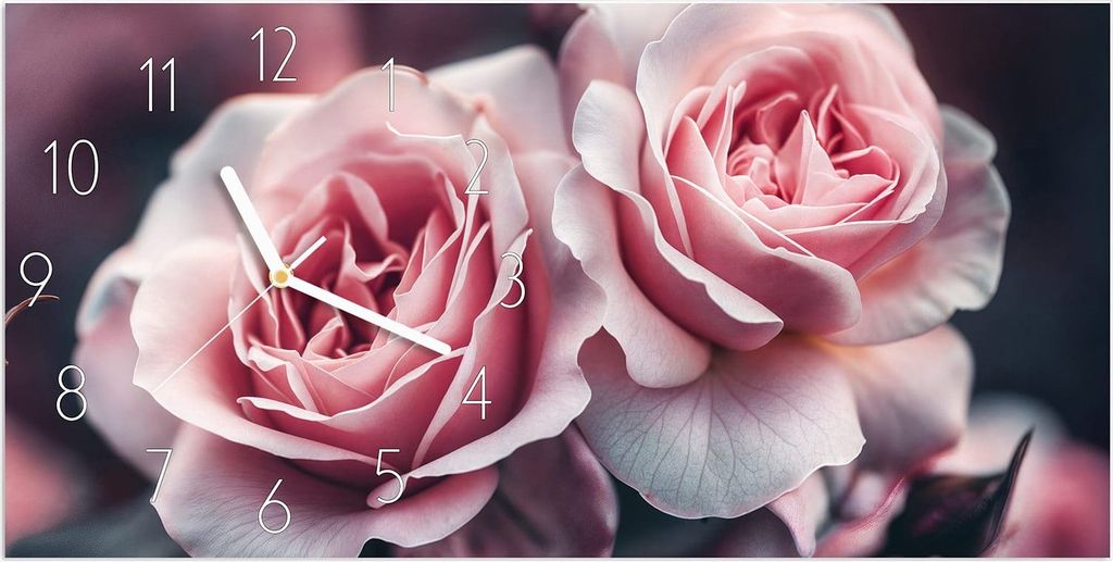 Wanduhr aus Glas mit Motiv Rosenblüten Duo- 60 x 30 cm - inkl. Aufhängesystem