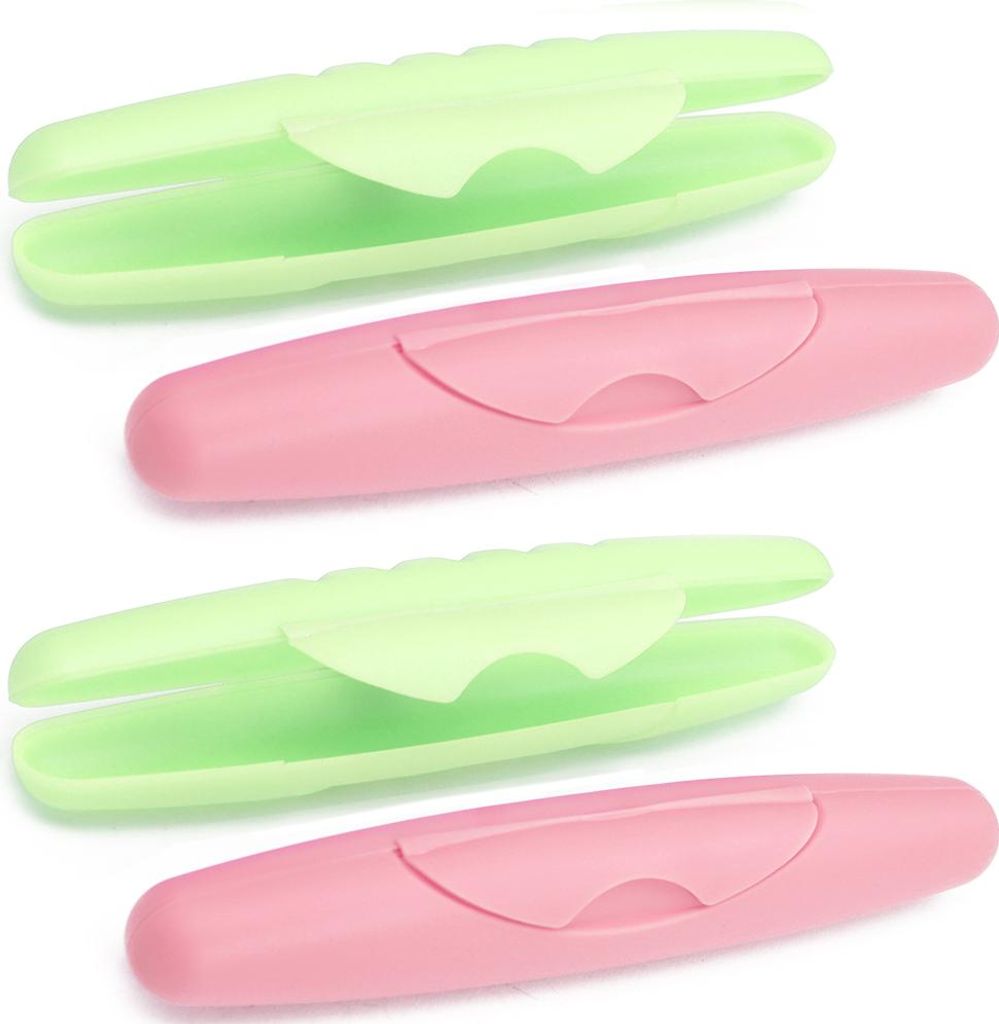 com-four 4x Zahnbürsten-Etui, klappbare Transport- und Aufbewahrungsbox für Zahnbürsten in grün und rosa, 21,2 cm