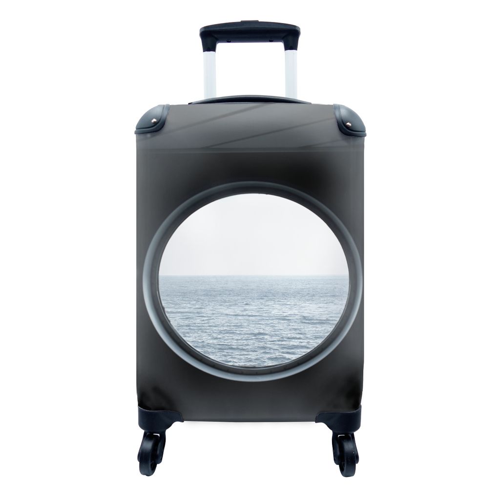 MuchoWow Koffer Handgepäck Trolley Rollkoffer Kleine Reisekoffer mit 4 Rollen - Blick auf das Meer durch ein rundes Fenster - Cabin Size < 55x40...