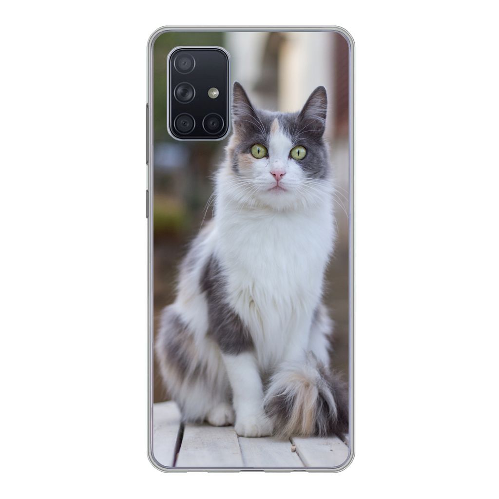 MuchoWow Handyhülle Schutzhülle Hülle für Samsung Galaxy A51 5G Katze - Porträt - Tisch - Mädchen - Kinder - Jungen Silikon Softcase Handy ...