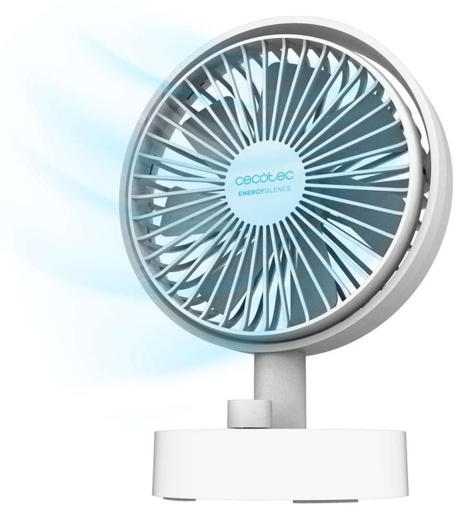 Cecotec EnergySilence 2000, Haushalts-Lamellenlüfter, Weiß, Flur, Tisch, 15,2 cm, Drehregler, Akku, USB