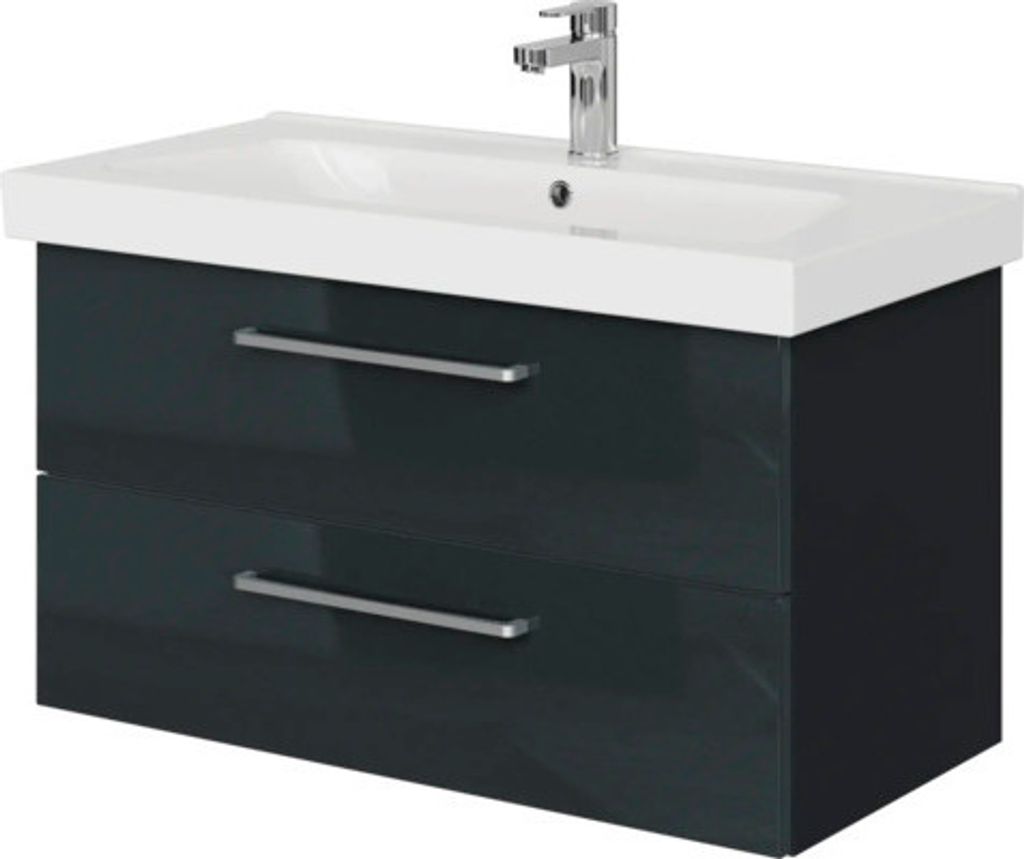 Badmöbel-Set Pelipal Sunline 105 BxHxT 92,5 x 56 x 46,5 cm Frontfarbe anthrazit mit Keramik-Waschtisch und Waschtischunt