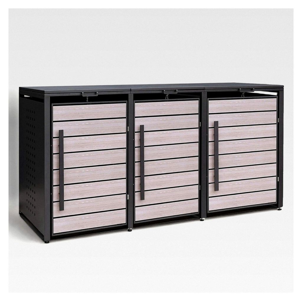 Mülltonnenbox für 3 x 240L Mülltonnen oder kleinere Modelle in Anthrazit und Holzoptik | Wetterfester, abschließbarer Müllcontainer | Abfallbe...