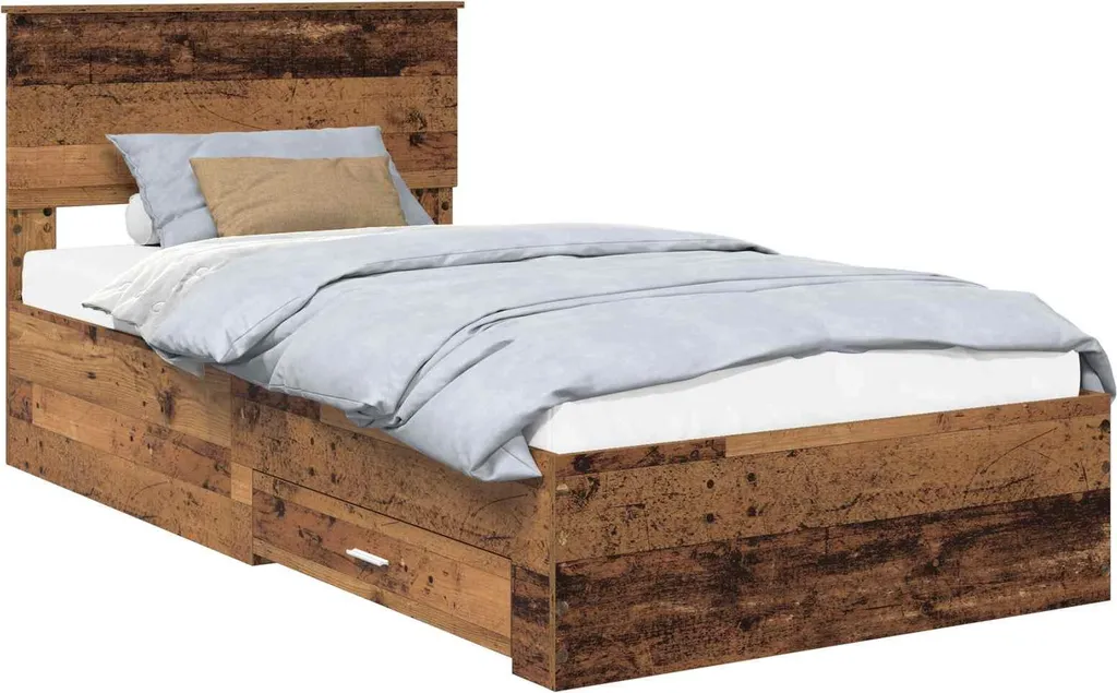 Cadre de lit avec tête de lit 100x200 cm en vieux bois structuré