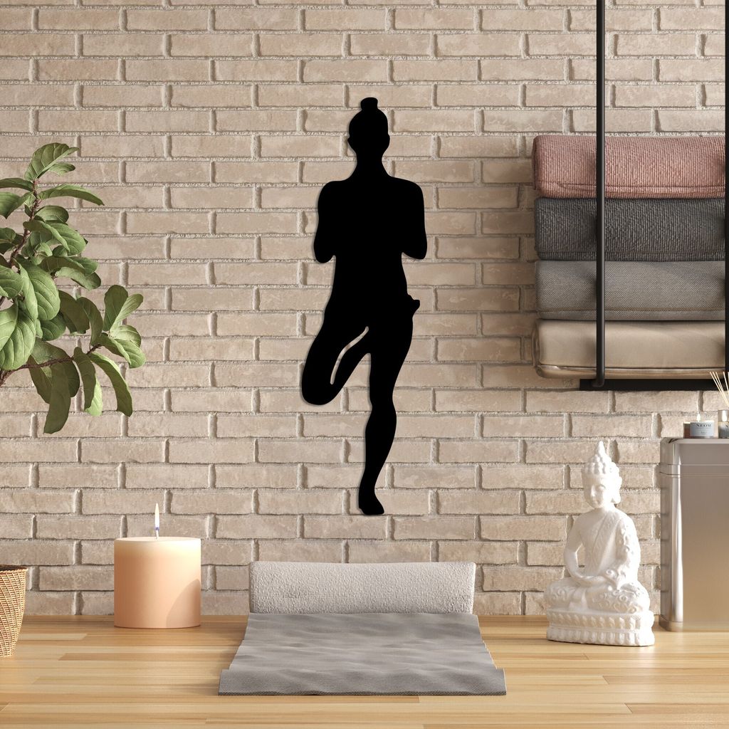 Wallity, Yoga 2, Dekoratives Wandaccessoire aus Metall, Schwarz, 100 % METALL, 18 x 60 cm