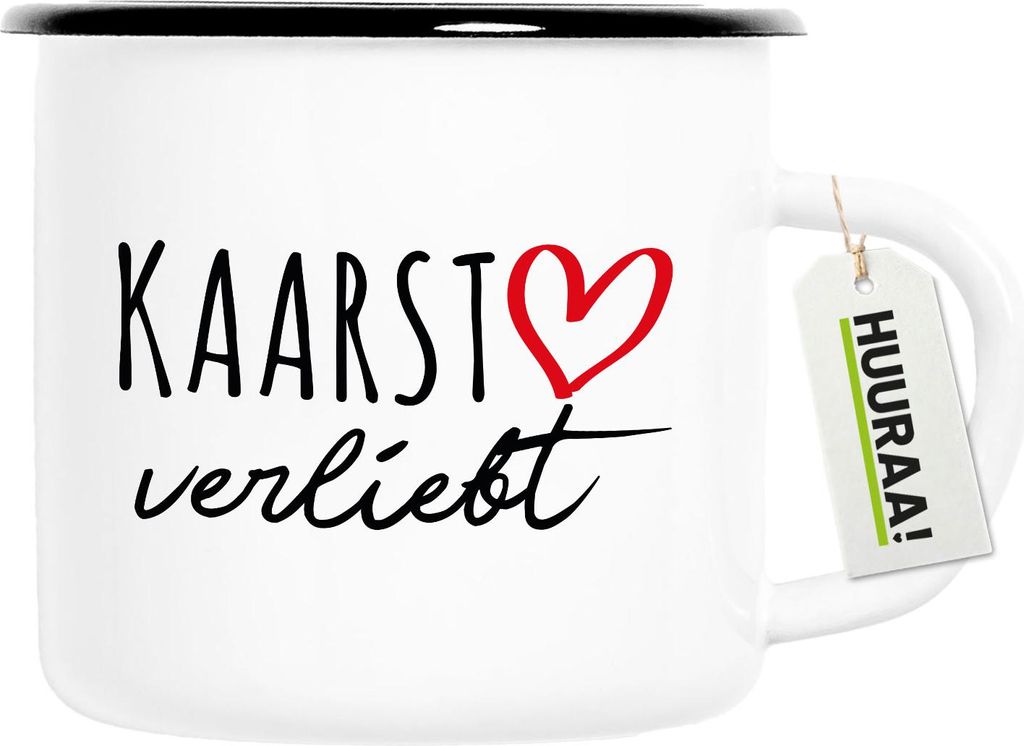Huuraa Emaille Tasse Kaarst verliebt 300ml Vintage Campingbecher Geschenkidee