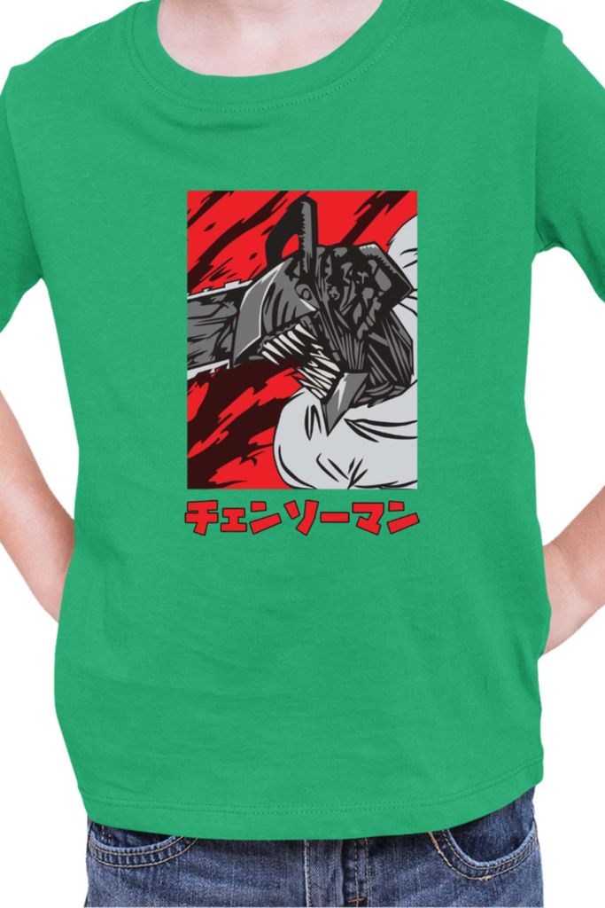 Kinder T-Shirt Manga Japan Anime Comics Animation Chainsaw Anime manga Man 13, 5-6 Jahr - 116 / Grün