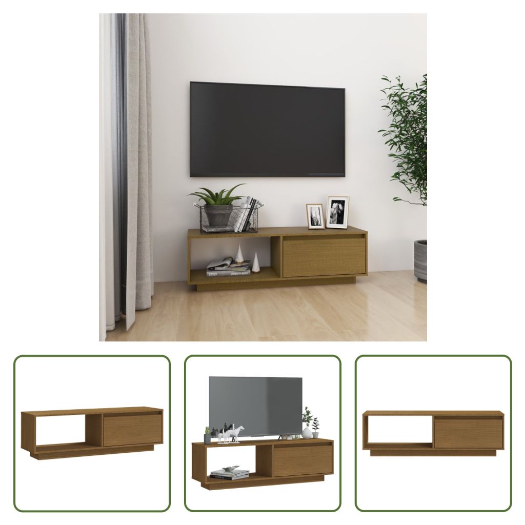 The Living Store TV-Schrank Honigbraun 110x30x33,5 cm Massivholz Kiefer