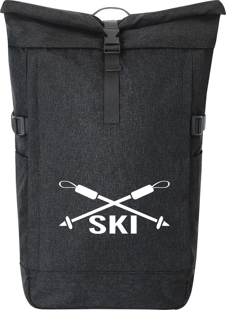 Huuraa Kurierrucksack Ski Schriftzug 30-44 Liter Black Melange Fairtrade Rolltop Rucksack Geschenkidee