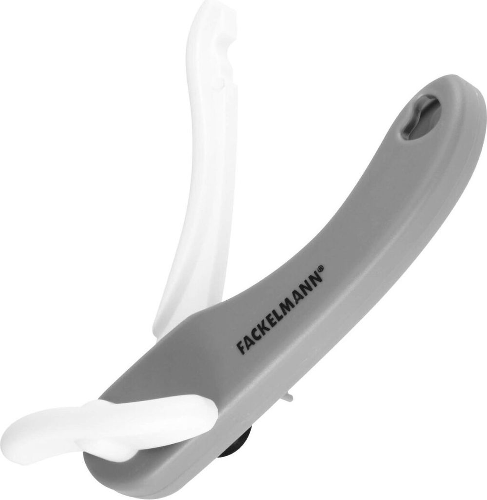 Fackelmann Dosenöffner, praktischer Konservenöffner mit Funktionsteil aus Edelstahl, Universalöffner mit ergonomischem Griff (Farbe: Weiß/Grau)