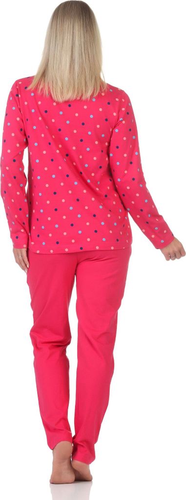 Normann Damen langarm Schlafanzug Pyjama in Tupfen-Punkte Optik - auch in Übergrössen ; rot , 44