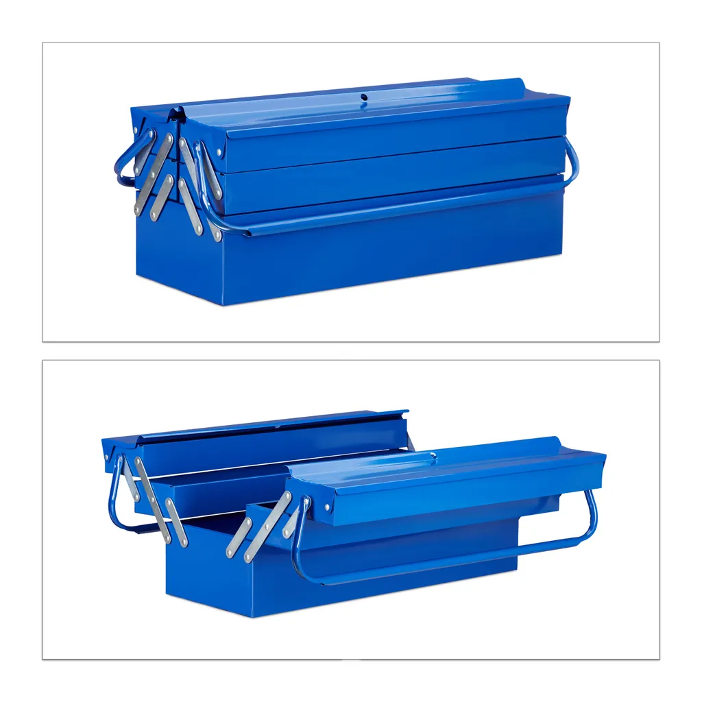 Relaxdays Mallette à outils vide bleu - Coffret de rangement robuste - 8