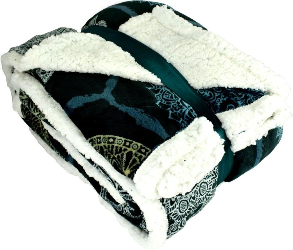 Kuscheldecke XL Flanell Sherpa 150x200cm Ornamente 3 Farben