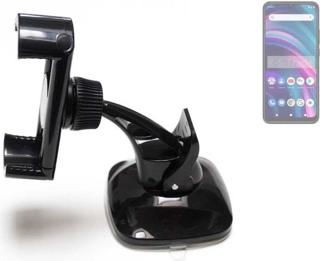 K-S-Trade kompakte Handy-Halterung Windschutzscheibe kompatibel mit BLU S91 Armaturenbrett schwarz Autohalterung KFZ Halter Scheiben-Halterung schwarz