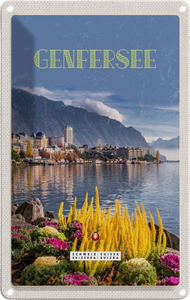 vianmo Blechschild 30x20 cm Genfersee Naturliebe Riesenrad Bildmotiv Reisemotiv Abenteuer Reisen Urlaub