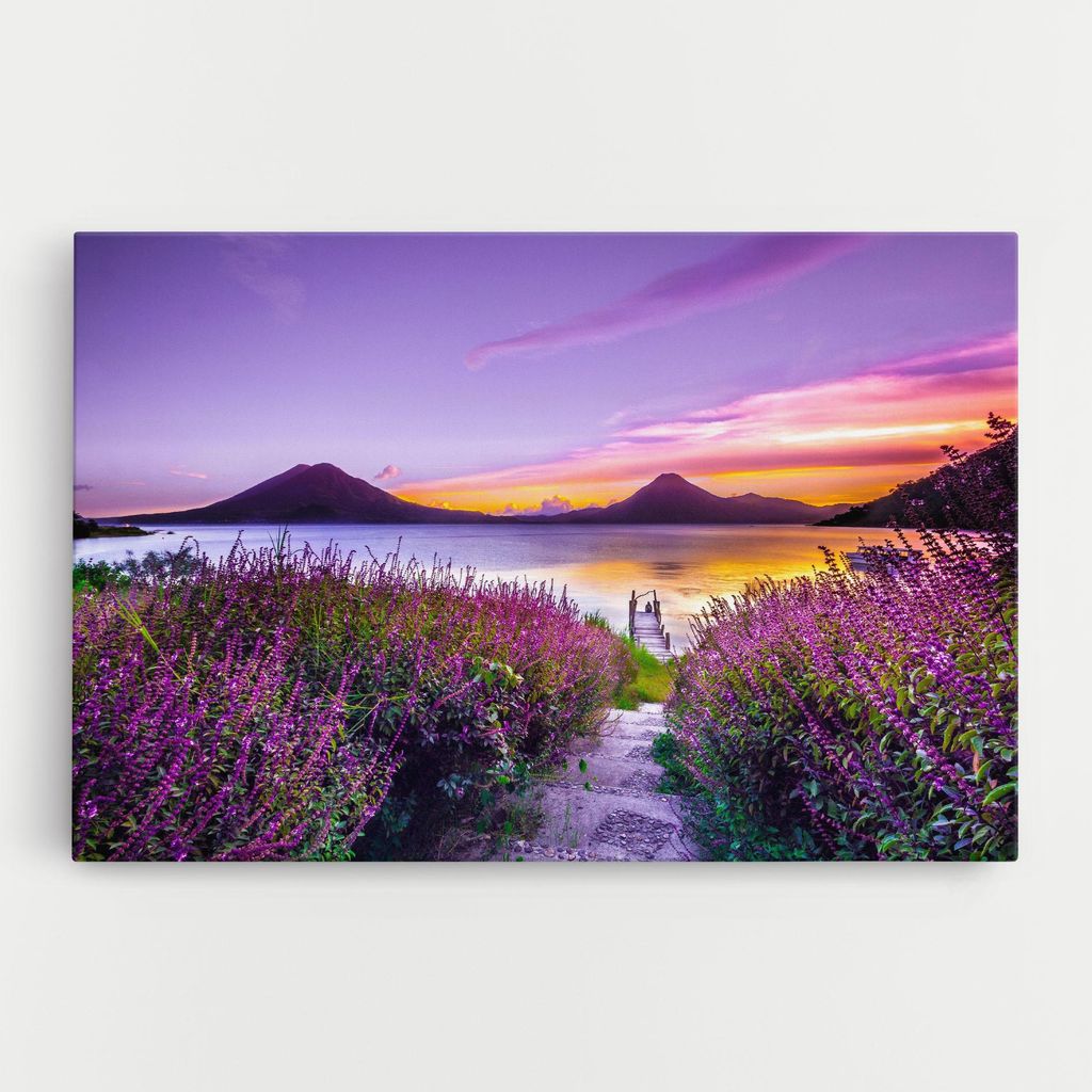 ARTHUB Leinwandbild 80x120 cm, Purple Lake | Wohnzimmerdekoration, Hängende Bilder, Wanddekoration, Heimdekoration, Landschaften, Berge