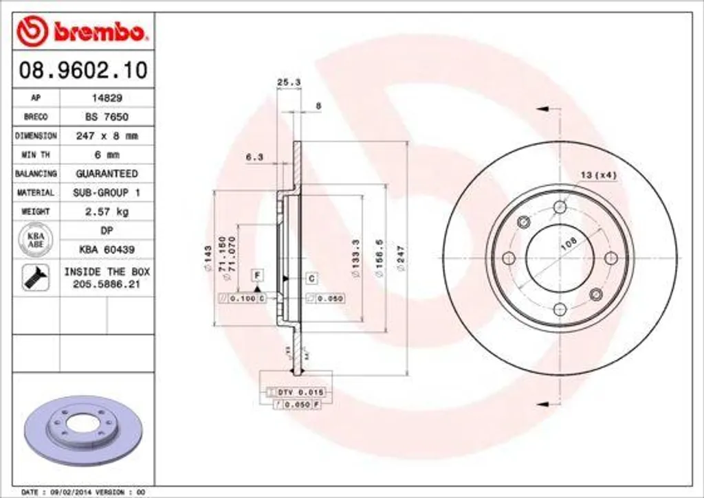 Disque de frein haute performance Brembo 08.9602.10 montage arrière