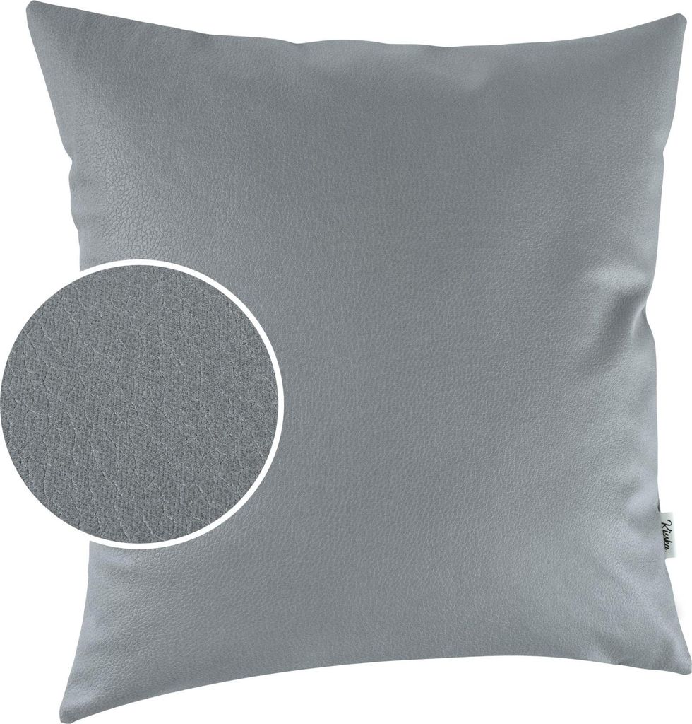 Dekokissen 40x40cm ohne Füllung KUMO atmungsaktive Kunstleder Kissenbezug Zierkissen Einfarbig Leder-Optik UNI Hellgrau