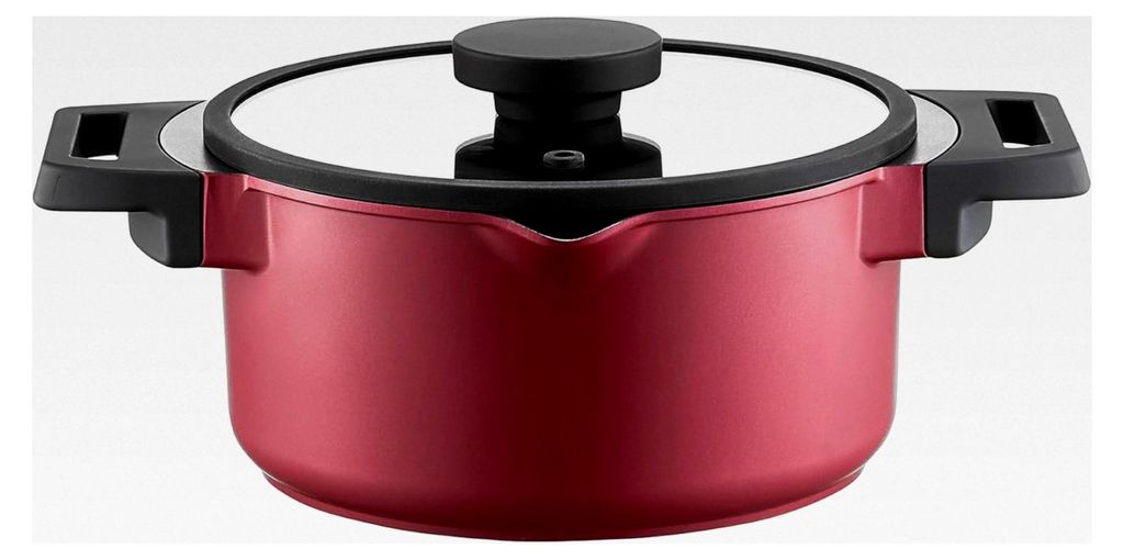 Kochtopf mit Ausgießer und Deckel 20 cm, 2,6 l, Aluguss, Antihaftbeschichtung, rot