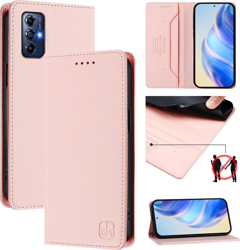 Lederhülle für Motorola Moto G Play 2022 Hülle Flip Brieftasche Kartenfächern Ständer Schutzhülle Pink