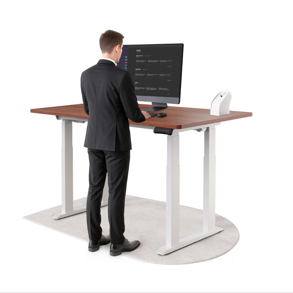 DESKSPACE Höhenverstellbarer Schreibtisch elektrisch mit leisem Dual-Motor – stabiles 4-Bein-Gestell (Weiß Gestell, Mahagoni Tischplatte, 160×...
