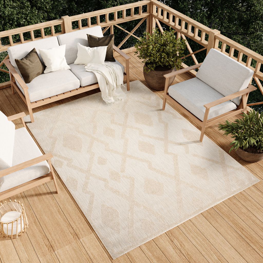 Teppich Outdoor Indoor Wohnzimmer Schlafzimmer Modern Design Terrasse Balkon Creme 120 x 170 cm