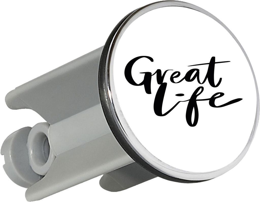 Huuraa Waschbeckenstöpsel Great Life Schriftzug 4cm höhenverstellbar Abflussstopfen Geschenkidee