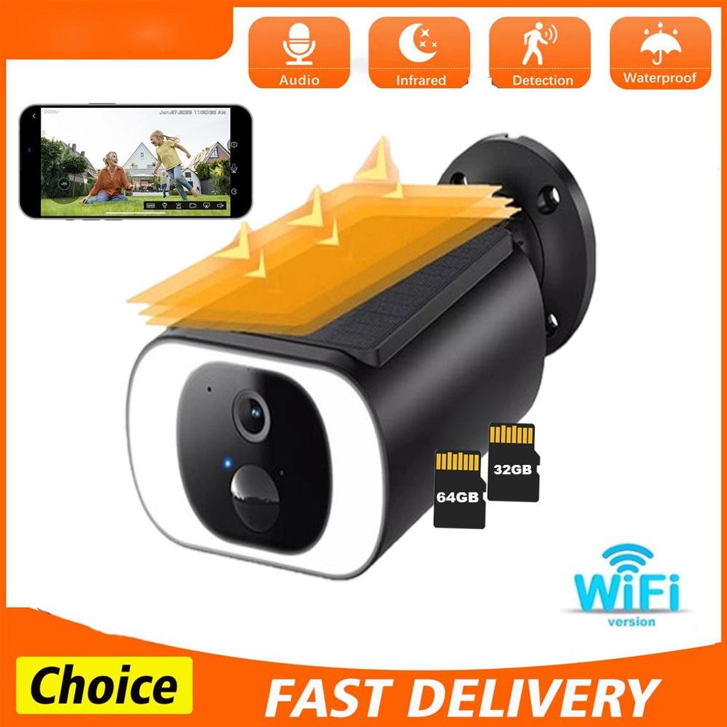 Überwachungskamera Aussen Akku Solar-2K Outdoor WLAN Kamera Überwachung Aussen mit Kabellose, Farbnachtsicht, Zwei-Wege-Audio, 32&64GB