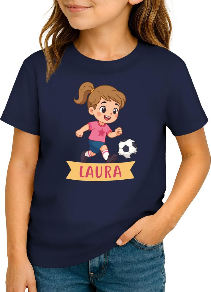 Kinder T-Shirt Mädchen Fußball personalisiert mit Name – Sport Shirt für kleine Kickerinnen Moonworks