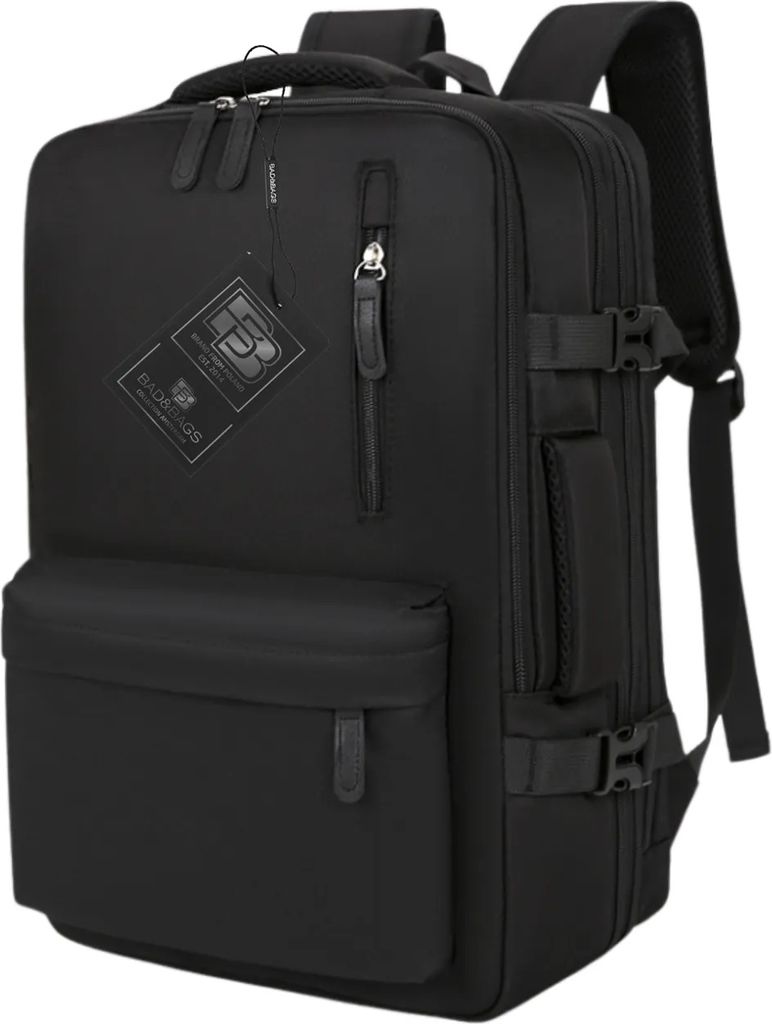 BAD&BAGS | Schwarzer Rucksack für Flugreisen Handgepäck USB Produktbild 