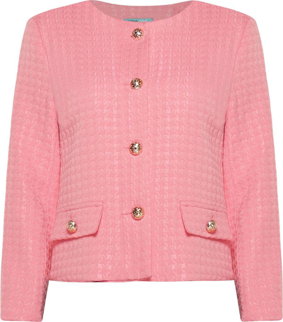 Pink Lady gequiltete Kurzjacke in Pink mit goldfarbenen Knöpfen für einen eleganten Business-Look
