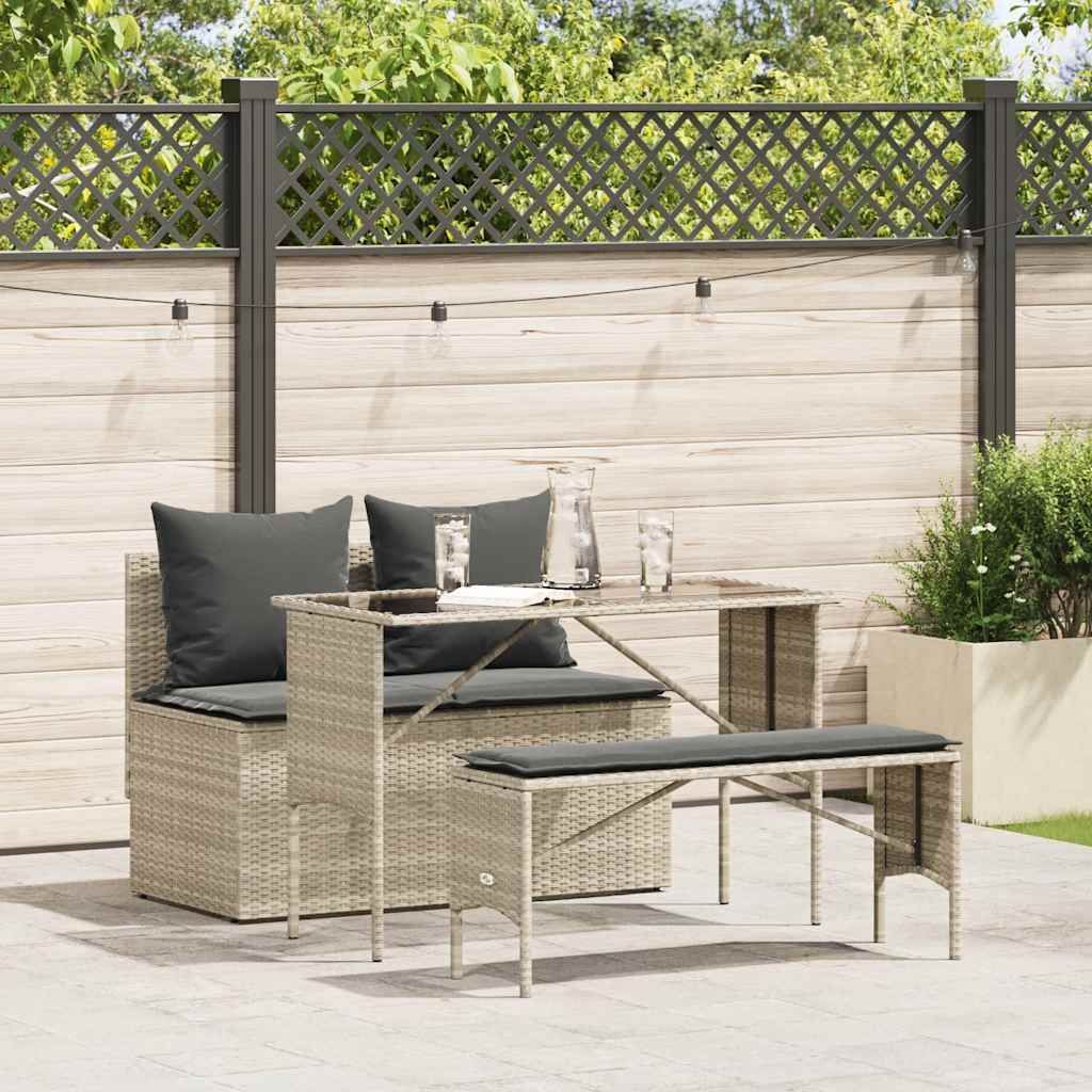 Maison Exclusive - 3-tlg. Garten-Essgruppe mit Kissen Hellgrau Poly Rattan