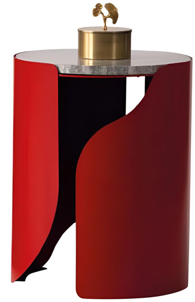 Modern gestalteter Beistelltisch in Rot mit geschwungener Silhouette