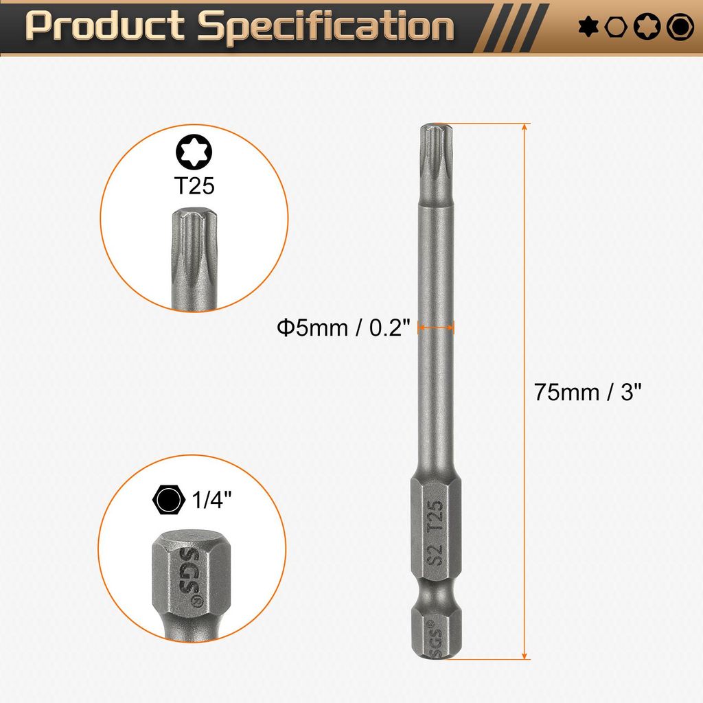T25 Torx Bit Set Schraubendreher Bitsatz 1/4 Zoll Sechskantschaft 75mm Lang Magnetisch Hex Sechskant Ohne Loch Spitze Bohrer Bits S2 Stahl fš¹r T...