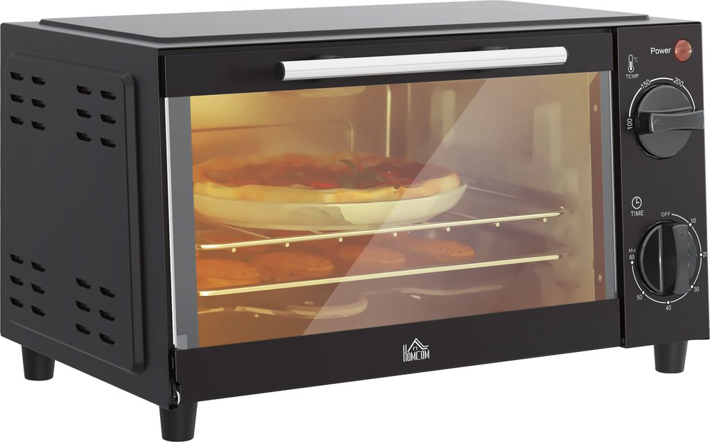 HOMCOM Minibackofen 9L Mini Ofen mit Backblech, Grillrost, 100 °C-230 °C, mit einstellbar Temperatur und Garzeit, 60 Min. Timer, 750W, Edelstahl,...
