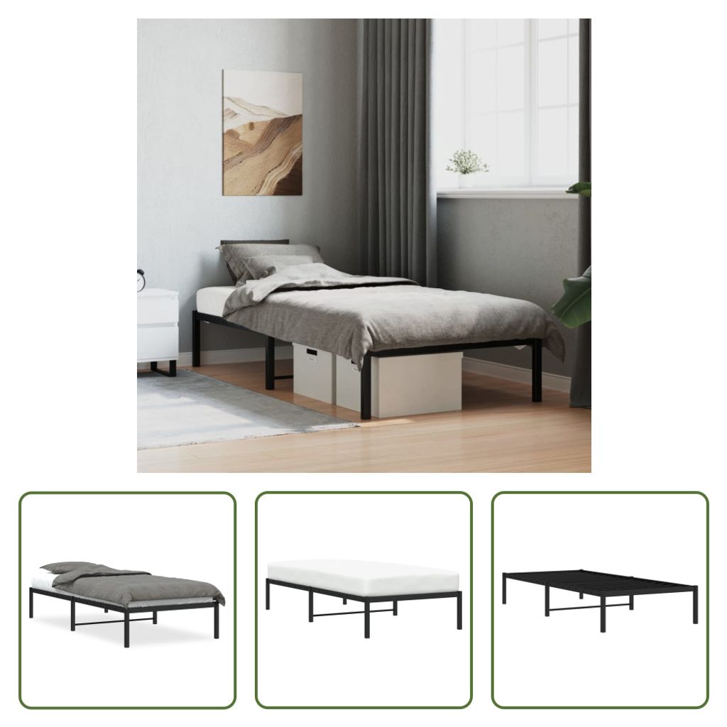 The Living Store Bettgestell Metall Schwarz 90x190 cm